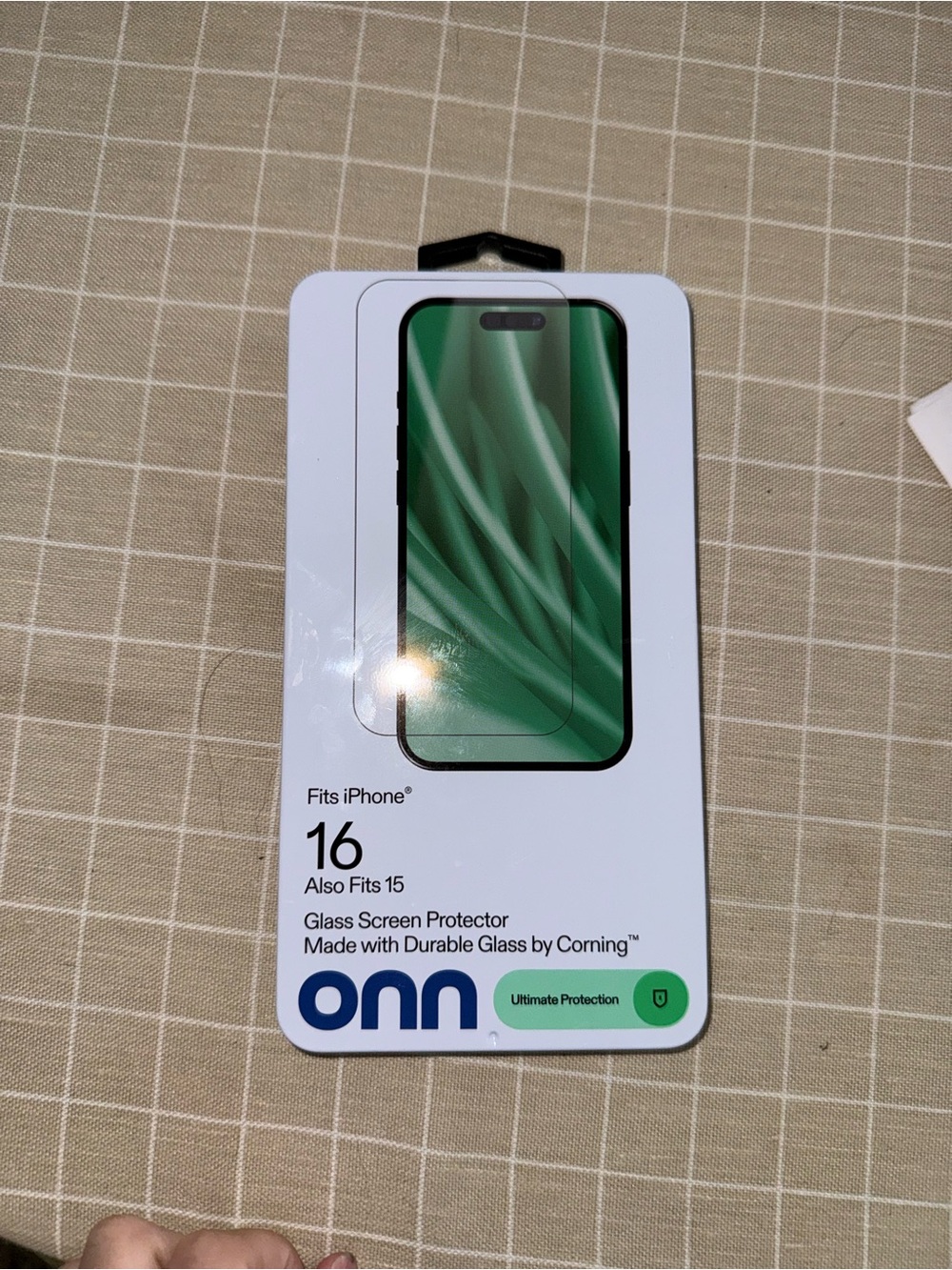 Onn Glass Screen Protector for iPhone 16/15 - Clear with Green Display Graphic